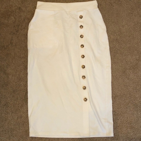 Free People Dresses & Skirts - Free People White Side Button Down Midi Skirt